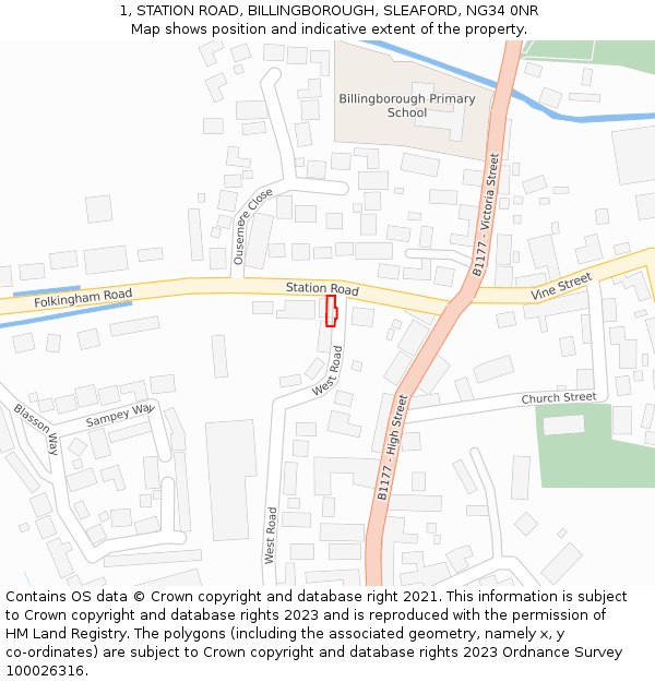 1, STATION ROAD, BILLINGBOROUGH, SLEAFORD, NG34 0NR: Location map and indicative extent of plot