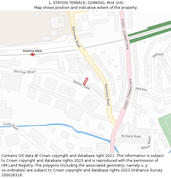 1, STATION TERRACE, DORKING, RH4 1HG: Location map and indicative extent of plot