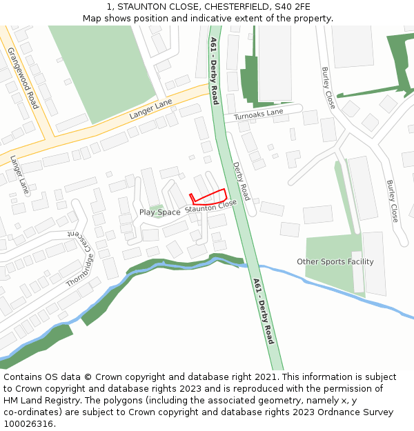 1, STAUNTON CLOSE, CHESTERFIELD, S40 2FE: Location map and indicative extent of plot