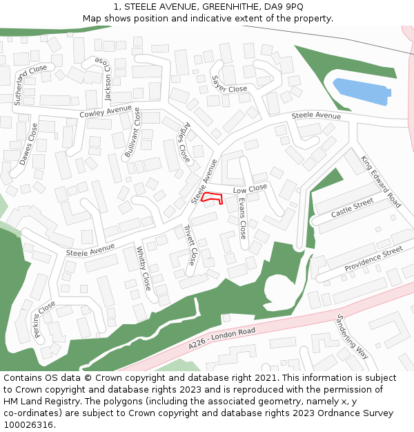 1, STEELE AVENUE, GREENHITHE, DA9 9PQ: Location map and indicative extent of plot