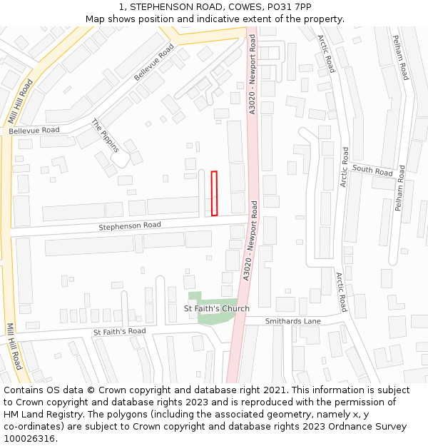 1, STEPHENSON ROAD, COWES, PO31 7PP: Location map and indicative extent of plot