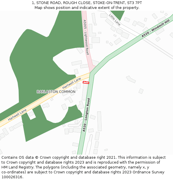 1, STONE ROAD, ROUGH CLOSE, STOKE-ON-TRENT, ST3 7PT: Location map and indicative extent of plot