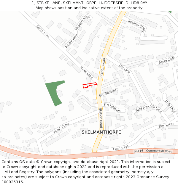 1, STRIKE LANE, SKELMANTHORPE, HUDDERSFIELD, HD8 9AY: Location map and indicative extent of plot