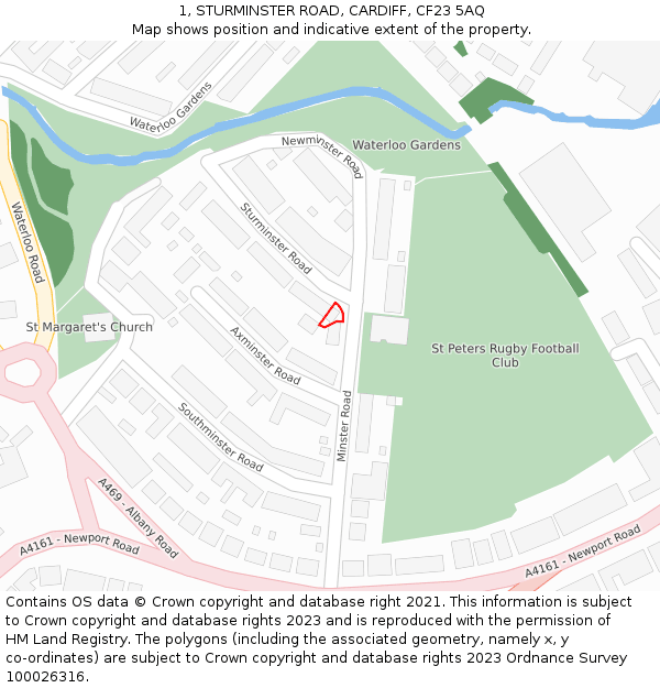 1, STURMINSTER ROAD, CARDIFF, CF23 5AQ: Location map and indicative extent of plot