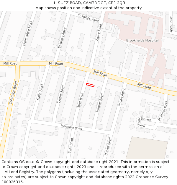 1, SUEZ ROAD, CAMBRIDGE, CB1 3QB: Location map and indicative extent of plot