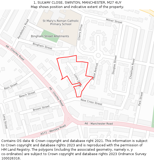 1, SULWAY CLOSE, SWINTON, MANCHESTER, M27 4UY: Location map and indicative extent of plot