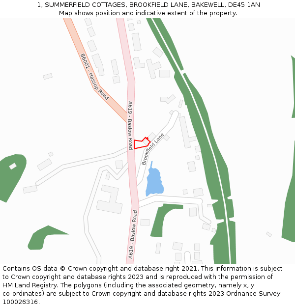 1, SUMMERFIELD COTTAGES, BROOKFIELD LANE, BAKEWELL, DE45 1AN: Location map and indicative extent of plot