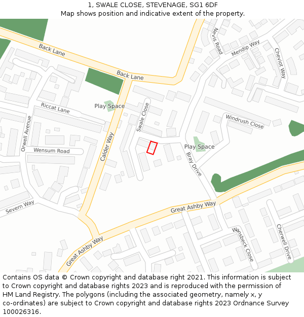 1, SWALE CLOSE, STEVENAGE, SG1 6DF: Location map and indicative extent of plot