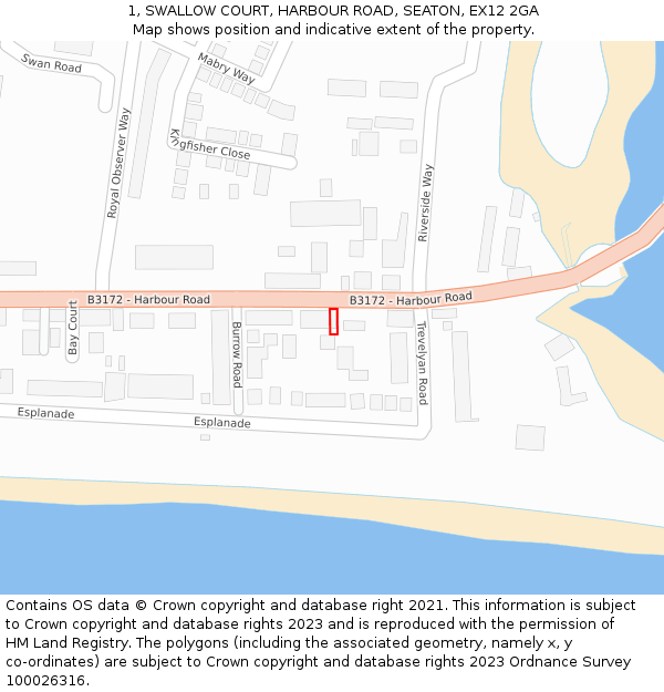 1, SWALLOW COURT, HARBOUR ROAD, SEATON, EX12 2GA: Location map and indicative extent of plot
