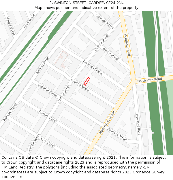 1, SWINTON STREET, CARDIFF, CF24 2NU: Location map and indicative extent of plot