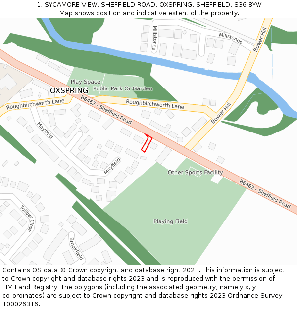 1, SYCAMORE VIEW, SHEFFIELD ROAD, OXSPRING, SHEFFIELD, S36 8YW: Location map and indicative extent of plot