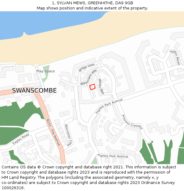 1, SYLVAN MEWS, GREENHITHE, DA9 9GB: Location map and indicative extent of plot