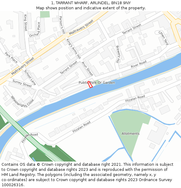1, TARRANT WHARF, ARUNDEL, BN18 9NY: Location map and indicative extent of plot