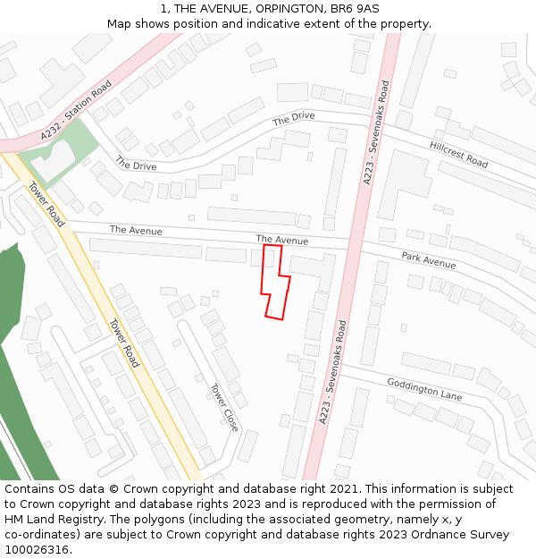 1, THE AVENUE, ORPINGTON, BR6 9AS: Location map and indicative extent of plot