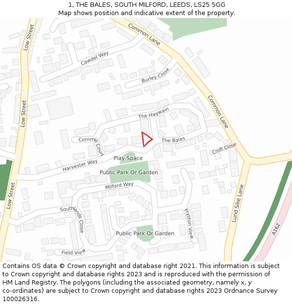 1, THE BALES, SOUTH MILFORD, LEEDS, LS25 5GG: Location map and indicative extent of plot