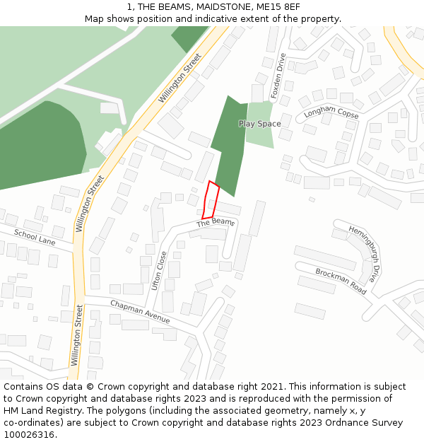 1, THE BEAMS, MAIDSTONE, ME15 8EF: Location map and indicative extent of plot