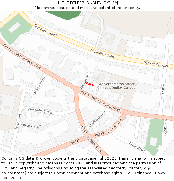 1, THE BELPER, DUDLEY, DY1 3AJ: Location map and indicative extent of plot