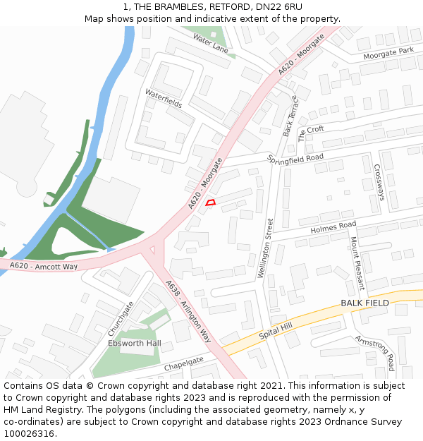 1, THE BRAMBLES, RETFORD, DN22 6RU: Location map and indicative extent of plot
