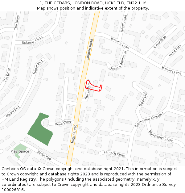 1, THE CEDARS, LONDON ROAD, UCKFIELD, TN22 1HY: Location map and indicative extent of plot