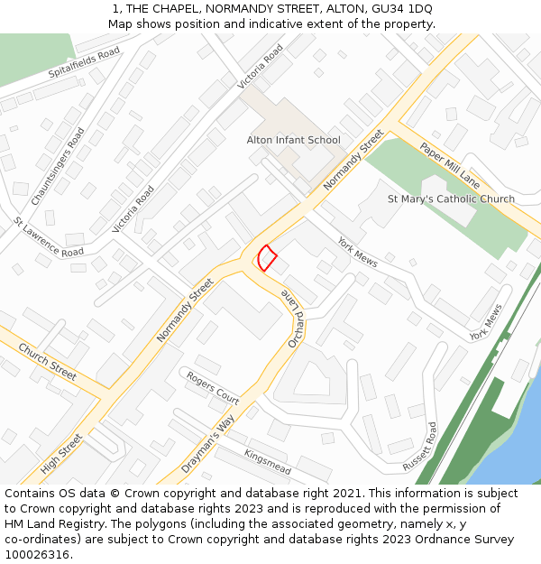 1, THE CHAPEL, NORMANDY STREET, ALTON, GU34 1DQ: Location map and indicative extent of plot