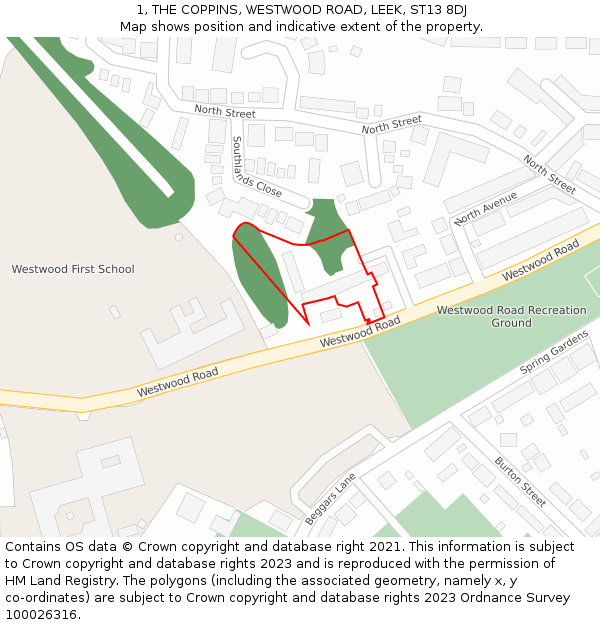 1, THE COPPINS, WESTWOOD ROAD, LEEK, ST13 8DJ: Location map and indicative extent of plot