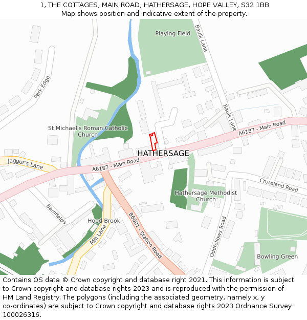 1, THE COTTAGES, MAIN ROAD, HATHERSAGE, HOPE VALLEY, S32 1BB: Location map and indicative extent of plot