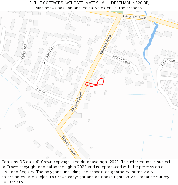 1, THE COTTAGES, WELGATE, MATTISHALL, DEREHAM, NR20 3PJ: Location map and indicative extent of plot