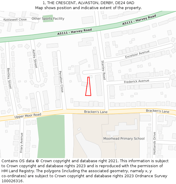 1, THE CRESCENT, ALVASTON, DERBY, DE24 0AD: Location map and indicative extent of plot