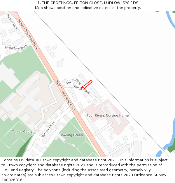 1, THE CROFTINGS, FELTON CLOSE, LUDLOW, SY8 1DS: Location map and indicative extent of plot