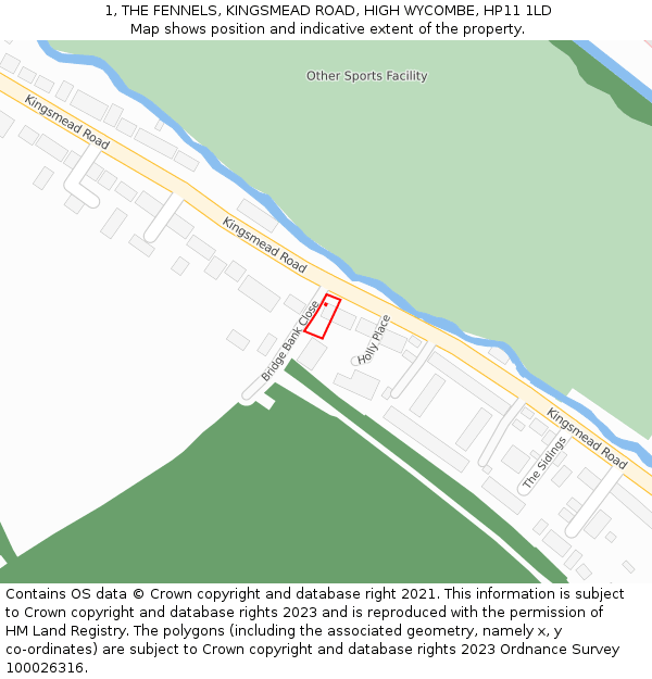 1, THE FENNELS, KINGSMEAD ROAD, HIGH WYCOMBE, HP11 1LD: Location map and indicative extent of plot