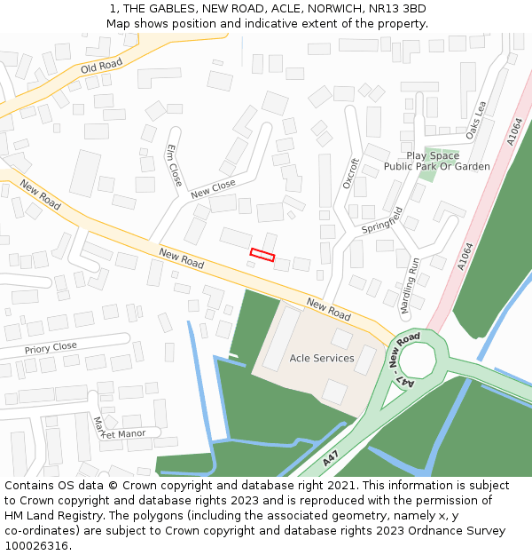 1, THE GABLES, NEW ROAD, ACLE, NORWICH, NR13 3BD: Location map and indicative extent of plot