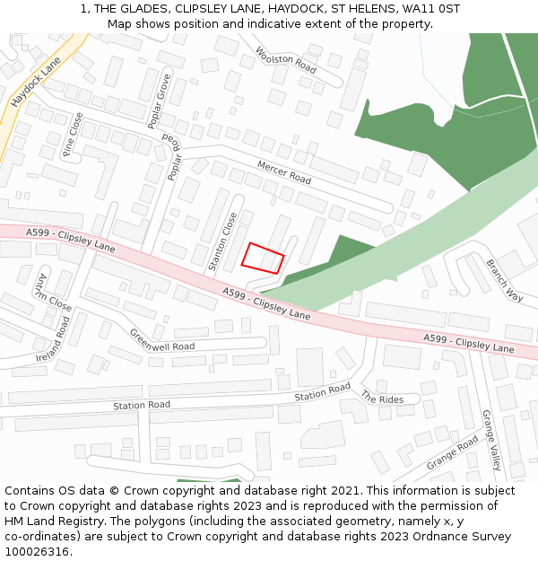 1, THE GLADES, CLIPSLEY LANE, HAYDOCK, ST HELENS, WA11 0ST: Location map and indicative extent of plot