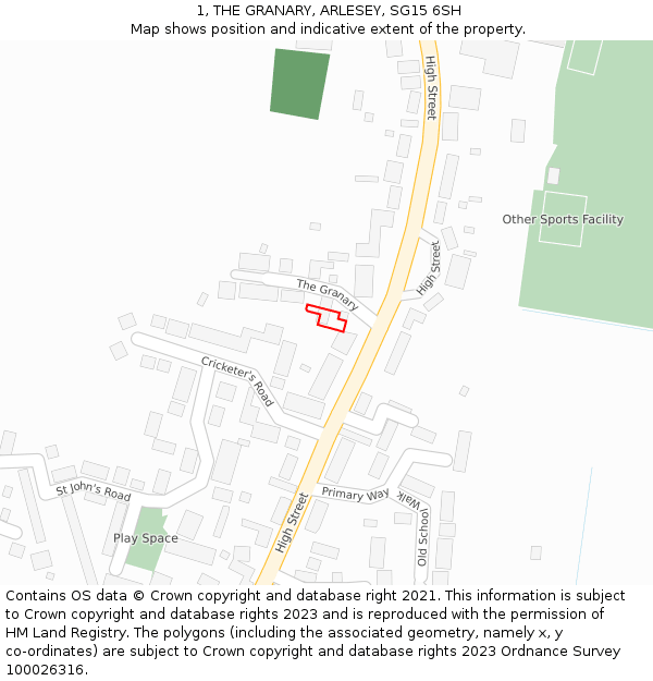 1, THE GRANARY, ARLESEY, SG15 6SH: Location map and indicative extent of plot