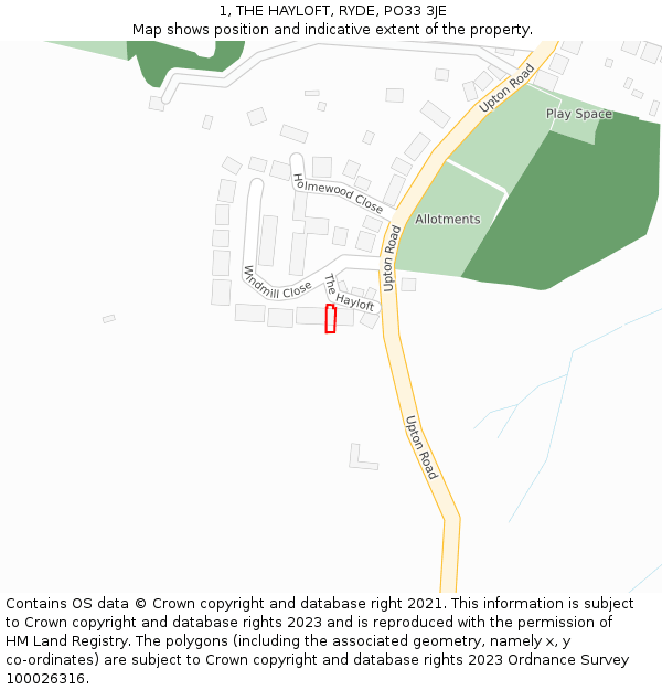 1, THE HAYLOFT, RYDE, PO33 3JE: Location map and indicative extent of plot
