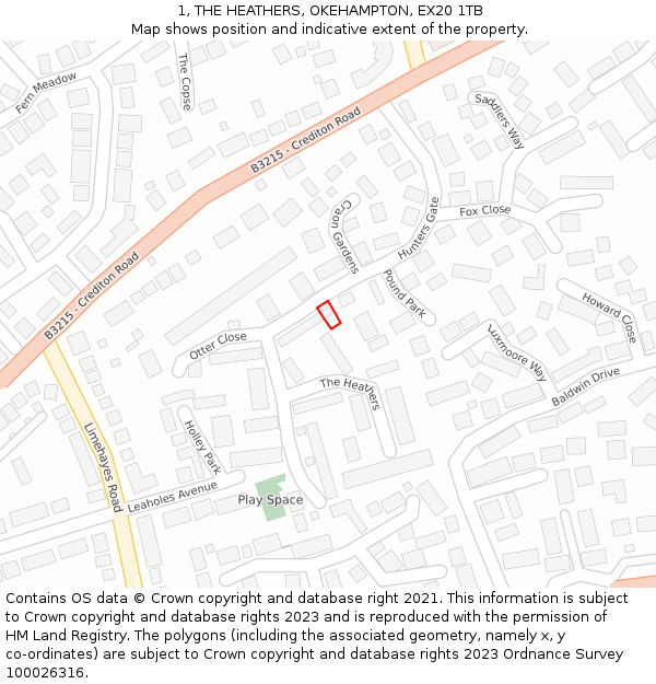 1, THE HEATHERS, OKEHAMPTON, EX20 1TB: Location map and indicative extent of plot