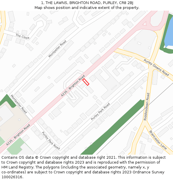 1, THE LAWNS, BRIGHTON ROAD, PURLEY, CR8 2BJ: Location map and indicative extent of plot