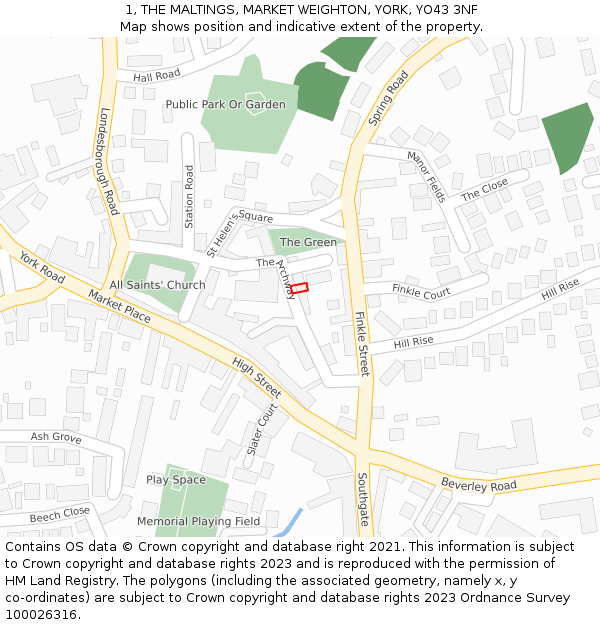 1, THE MALTINGS, MARKET WEIGHTON, YORK, YO43 3NF: Location map and indicative extent of plot