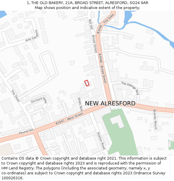 1, THE OLD BAKERY, 21A, BROAD STREET, ALRESFORD, SO24 9AR: Location map and indicative extent of plot