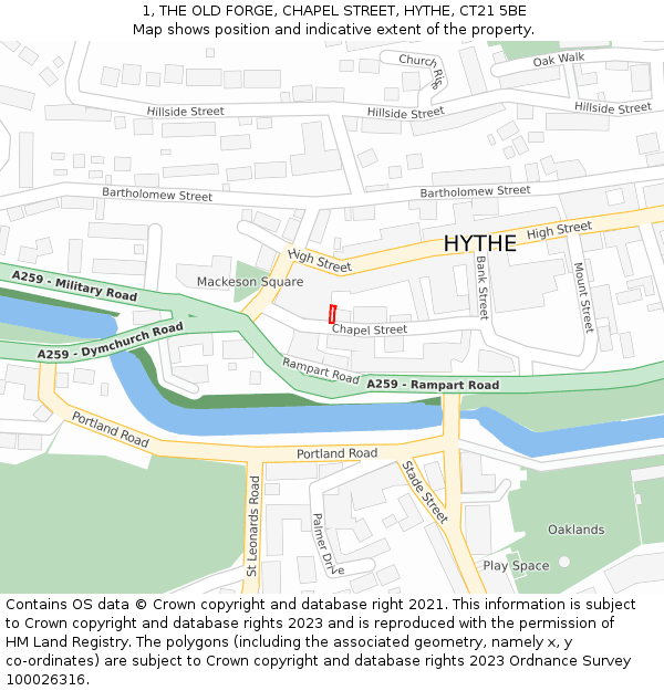 1, THE OLD FORGE, CHAPEL STREET, HYTHE, CT21 5BE: Location map and indicative extent of plot