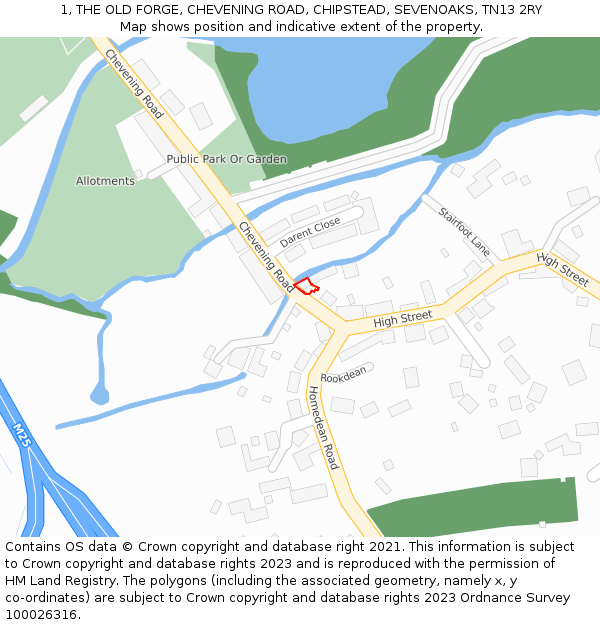 1, THE OLD FORGE, CHEVENING ROAD, CHIPSTEAD, SEVENOAKS, TN13 2RY: Location map and indicative extent of plot
