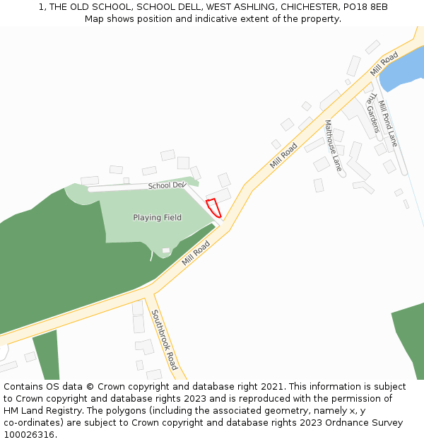 1, THE OLD SCHOOL, SCHOOL DELL, WEST ASHLING, CHICHESTER, PO18 8EB: Location map and indicative extent of plot