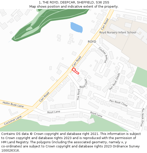 1, THE ROYD, DEEPCAR, SHEFFIELD, S36 2SS: Location map and indicative extent of plot
