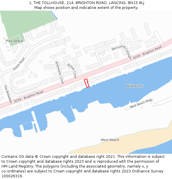 1, THE TOLLHOUSE, 214, BRIGHTON ROAD, LANCING, BN15 8LJ: Location map and indicative extent of plot