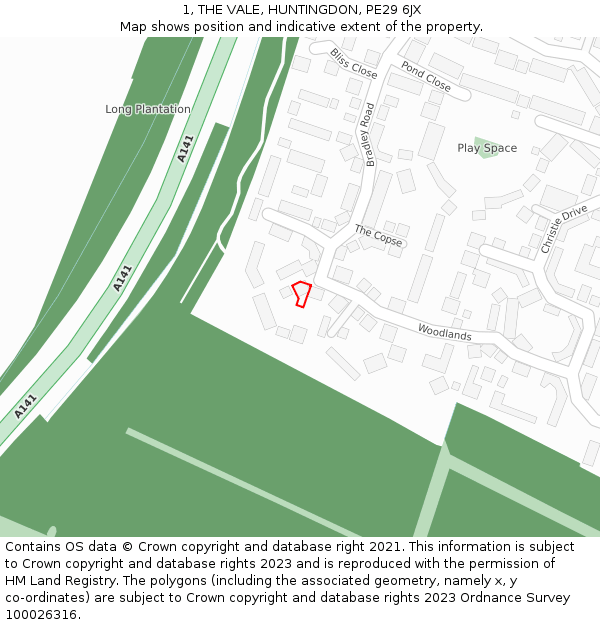 1, THE VALE, HUNTINGDON, PE29 6JX: Location map and indicative extent of plot
