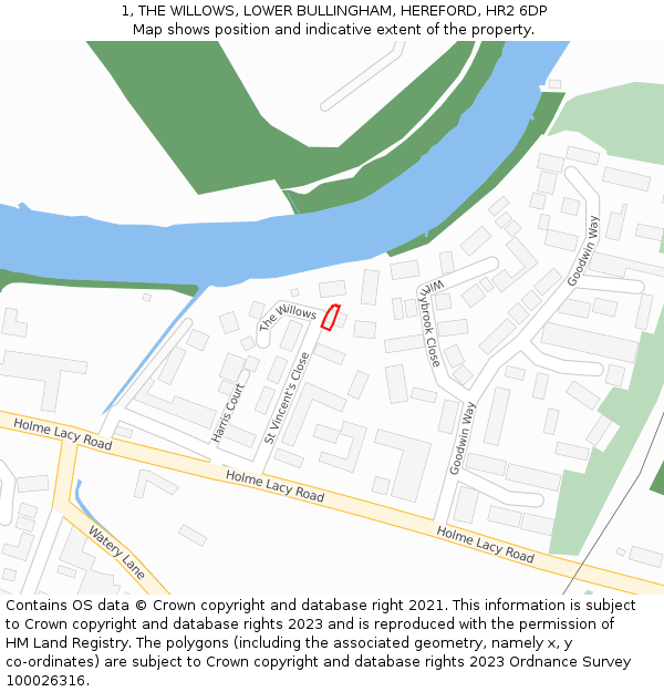 1, THE WILLOWS, LOWER BULLINGHAM, HEREFORD, HR2 6DP: Location map and indicative extent of plot