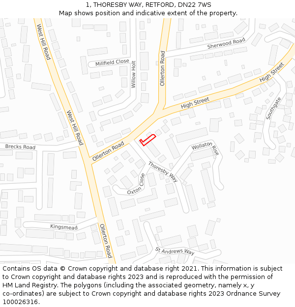 1, THORESBY WAY, RETFORD, DN22 7WS: Location map and indicative extent of plot