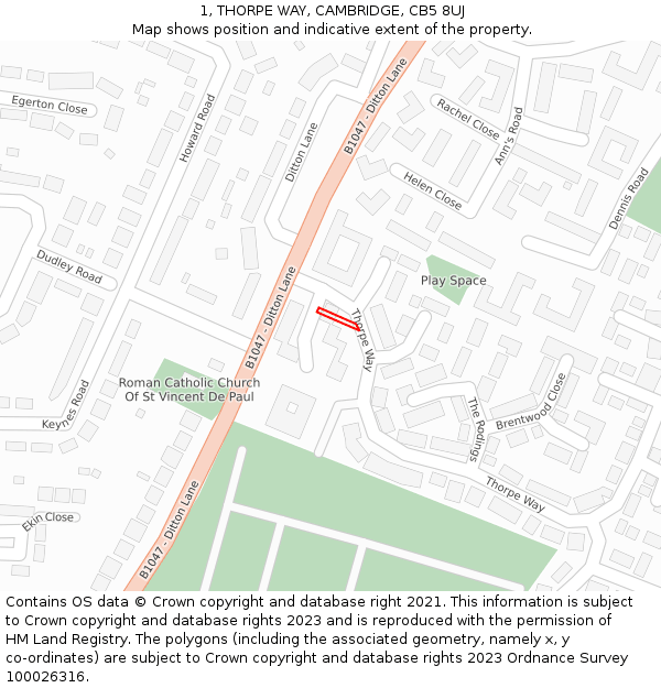 1, THORPE WAY, CAMBRIDGE, CB5 8UJ: Location map and indicative extent of plot