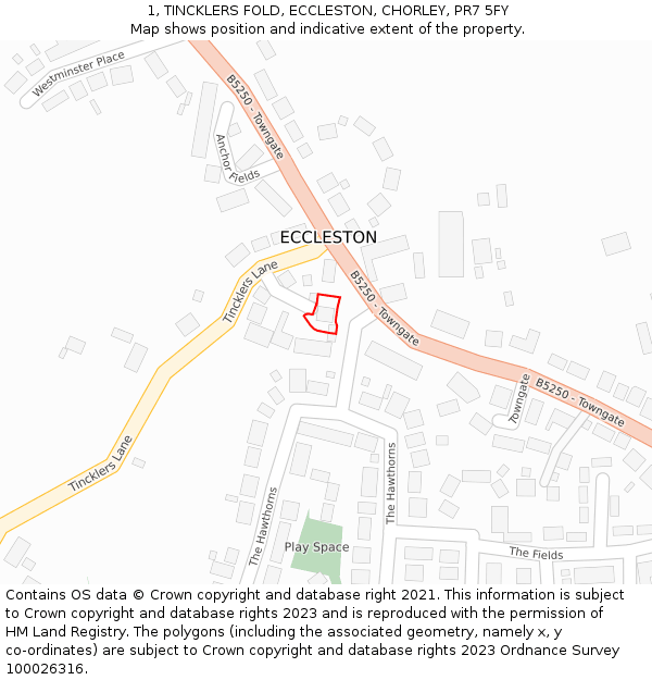 1, TINCKLERS FOLD, ECCLESTON, CHORLEY, PR7 5FY: Location map and indicative extent of plot