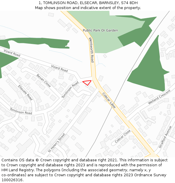 1, TOMLINSON ROAD, ELSECAR, BARNSLEY, S74 8DH: Location map and indicative extent of plot