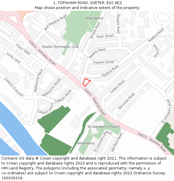 1, TOPSHAM ROAD, EXETER, EX2 4EZ: Location map and indicative extent of plot
